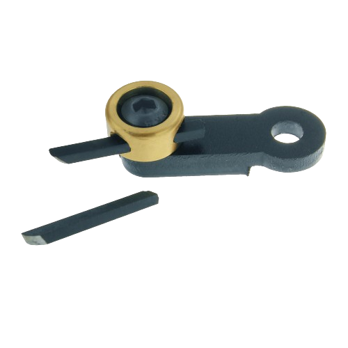Brass clamped probe tip with two blades for precise hollowing in woodworking tools and home improvement projects