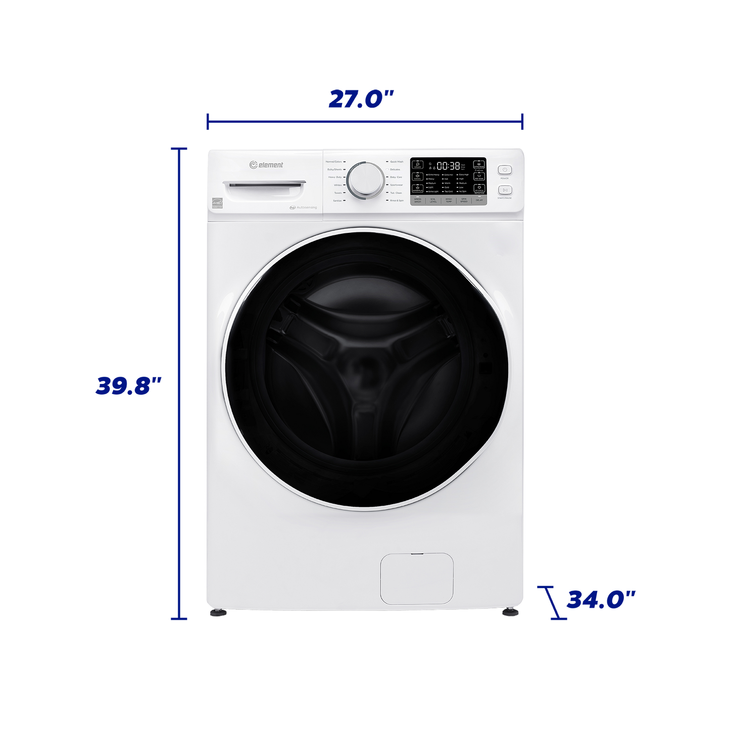 White front load washing machine with digital display and control knob, part of washers and appliances collection