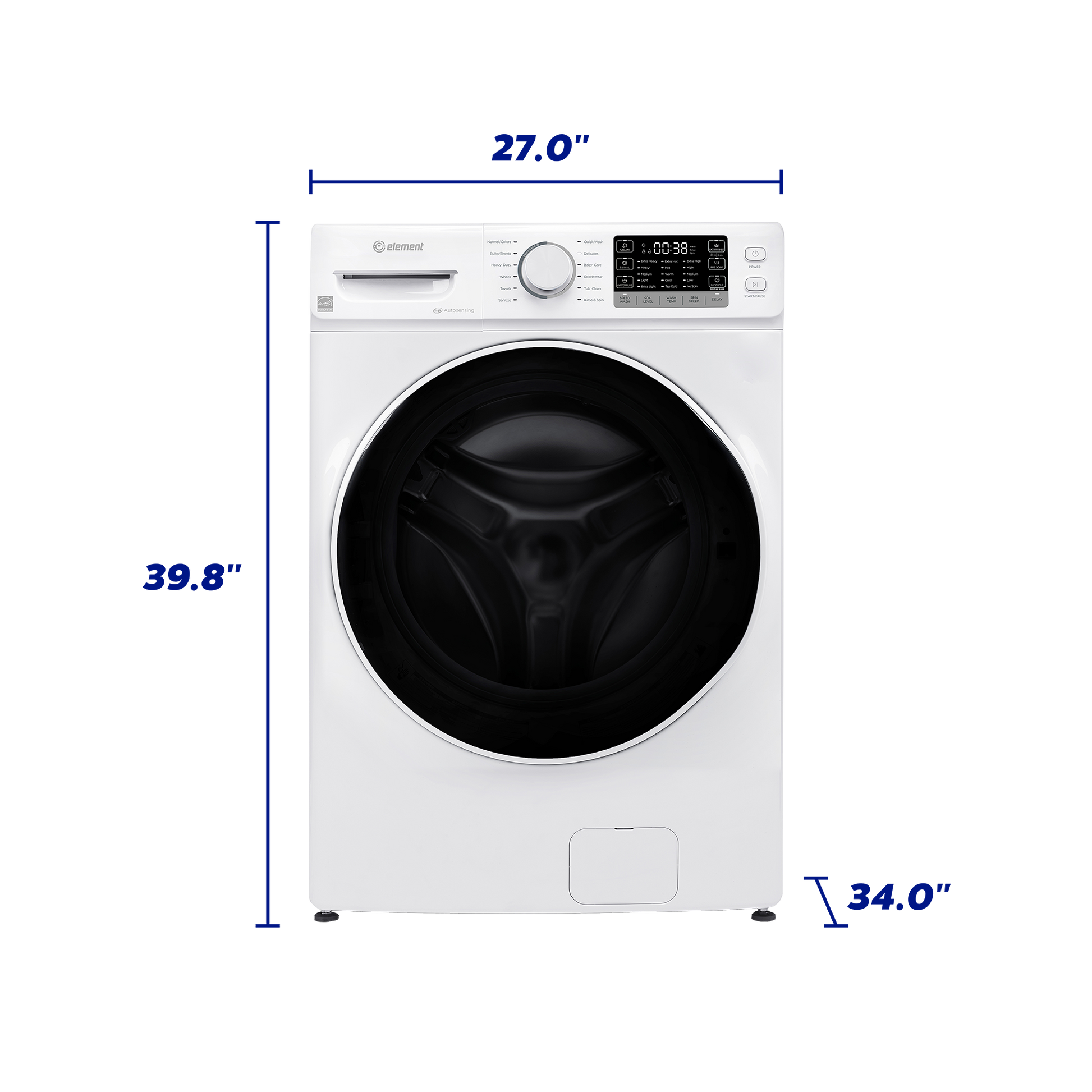 White front load washing machine with digital display and control knob, part of washers and appliances collection