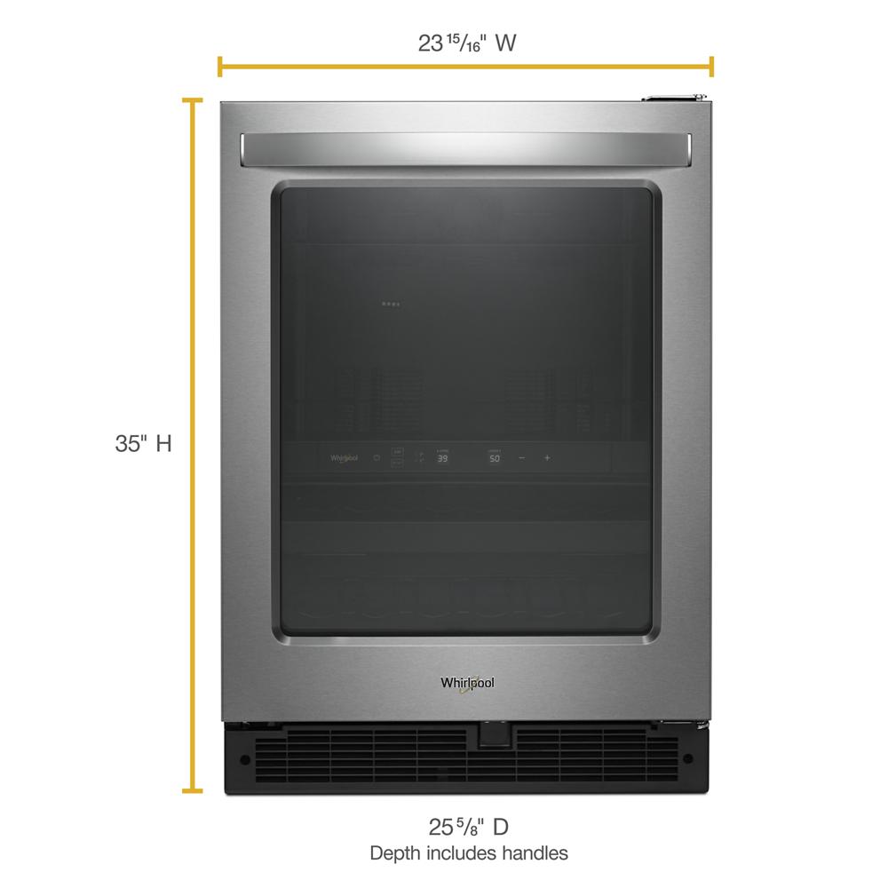 Front view of a stainless steel 24-inch wide undercounter beverage center with glass door and digital controls, part of Refrigerators, Kitchen & Kitchenware, Beverage Centers, Appliances, and All Products collections.