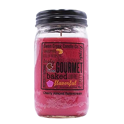 Cherry Almond Buttercream scented pantry jar candle in pink soy wax with black metal lid for home decor under $50 collection
