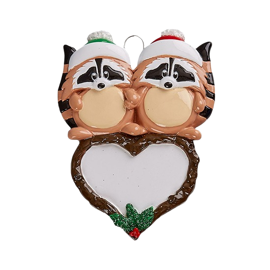 Pair of raccoons in Santa hats hugging heart-shaped frame ornament for Christmas Ornaments & Tree Decorations under $50 collection
