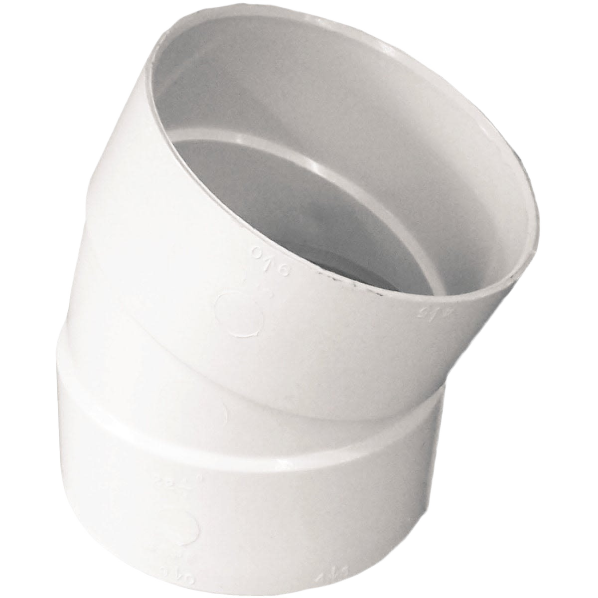 White PVC pipe elbow fitting with slight bend designed for plumbing and home improvement applications