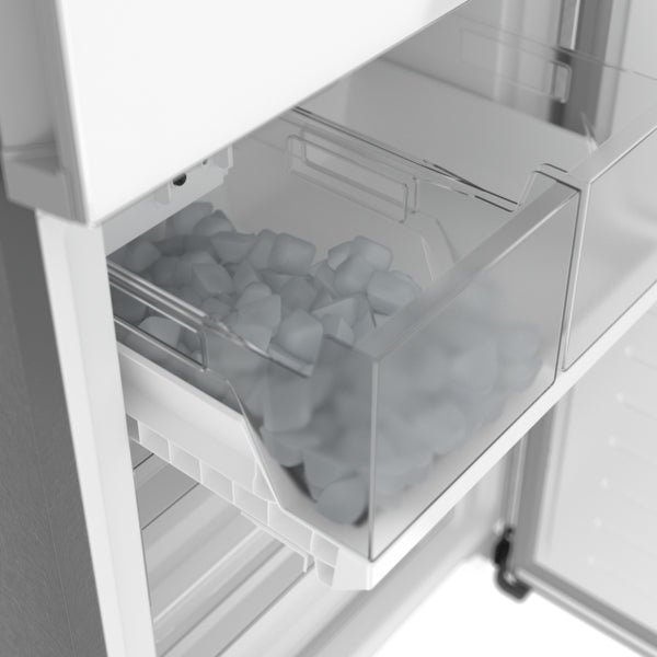 800 Series, Free-standing fridge-freezer with freezer at bottom, glass door, 24'', White, Total No Frost