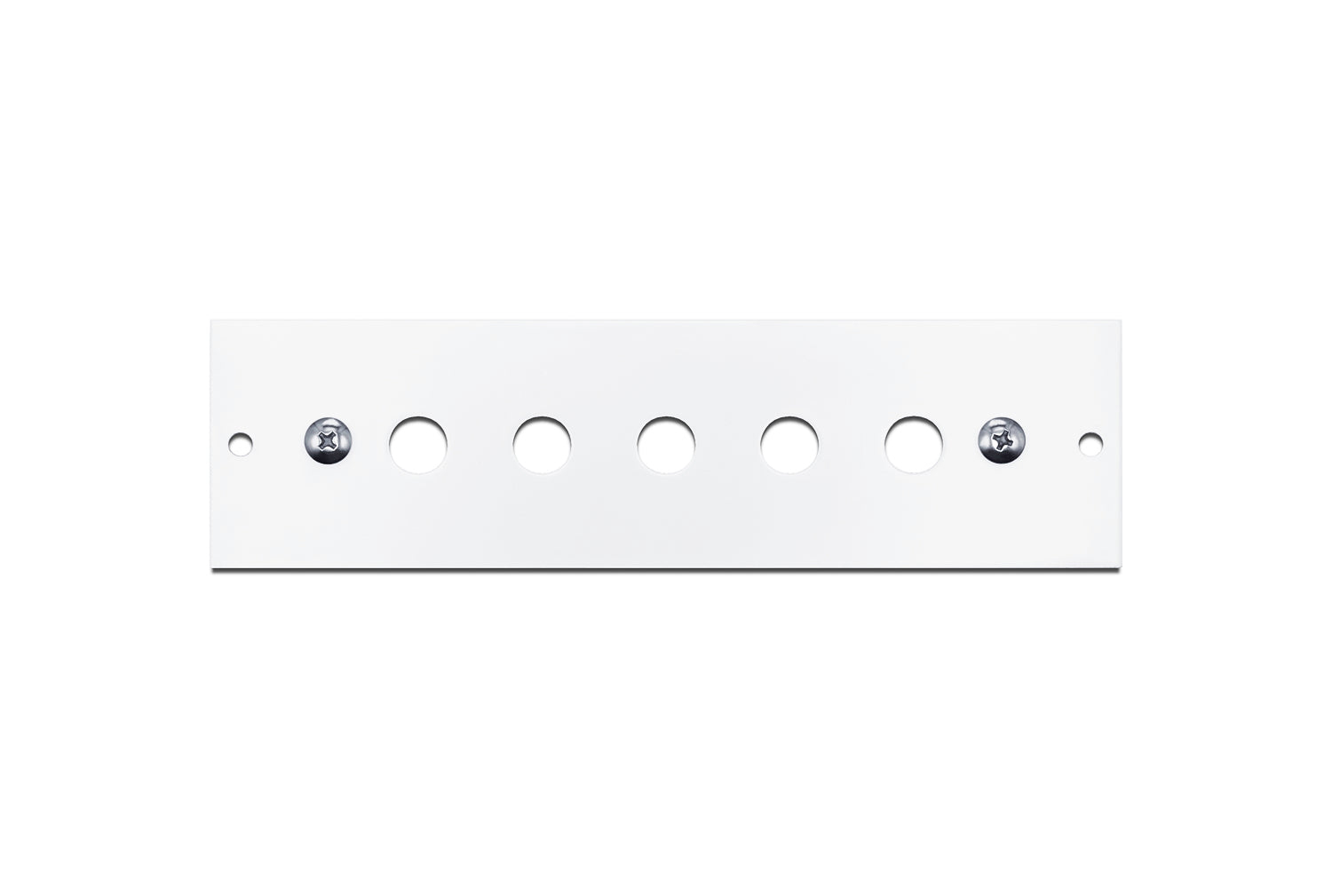 White metal mounting bracket with five circular holes and two screws for kitchen and home improvement installation