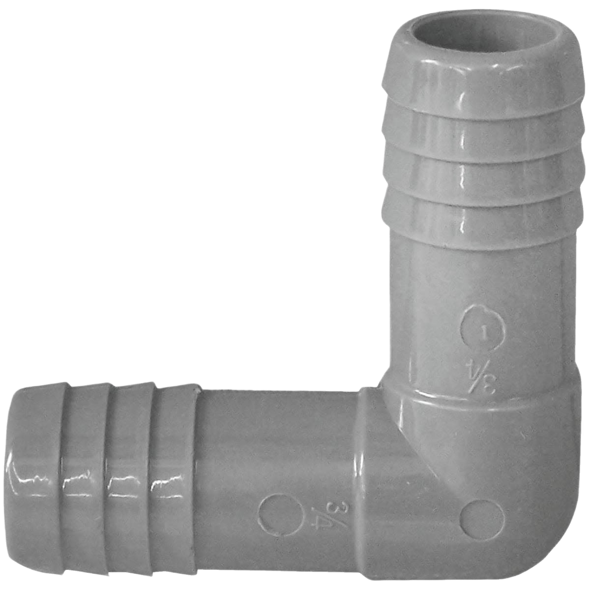 Gray polypropylene 90-degree insert elbow fitting for polyethylene pipes in plumbing and pipes & fittings under $50 collections