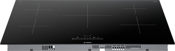 Black 36-inch induction cooktop with five cooking zones and direct level selection from Bosch kitchen appliances collection