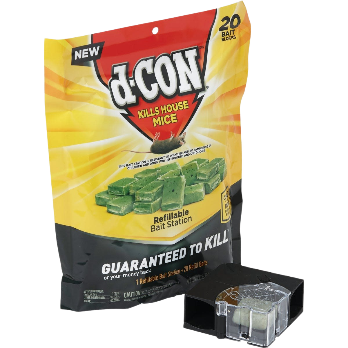 Yellow and black refillable mouse bait station package with green bait blocks in Insect & Pest Control collections