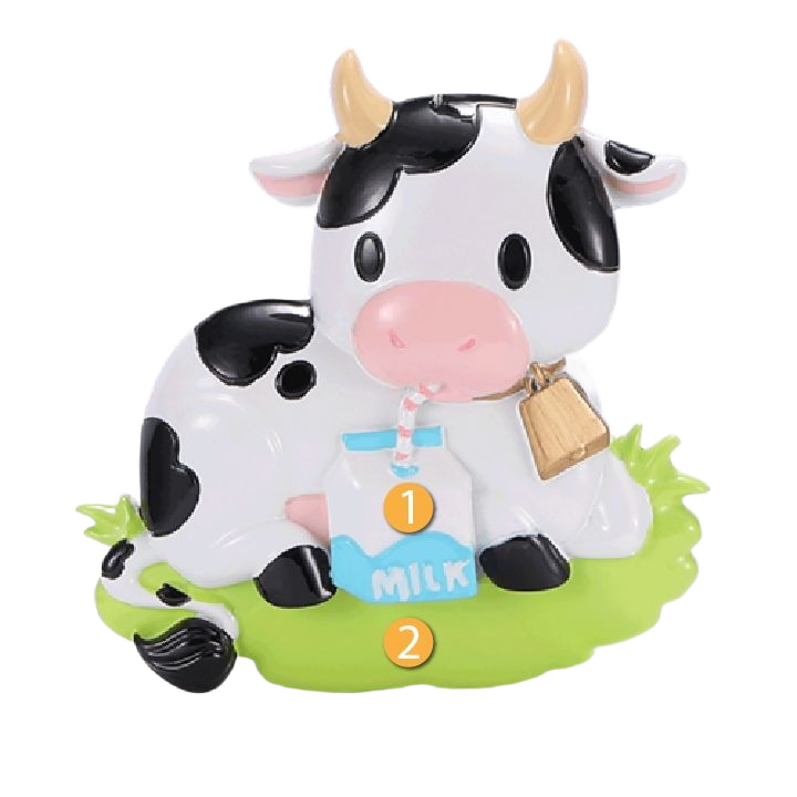 Cute cow ornament holding milk carton on green patch for Christmas Ornaments & Tree Decorations under $50 collection