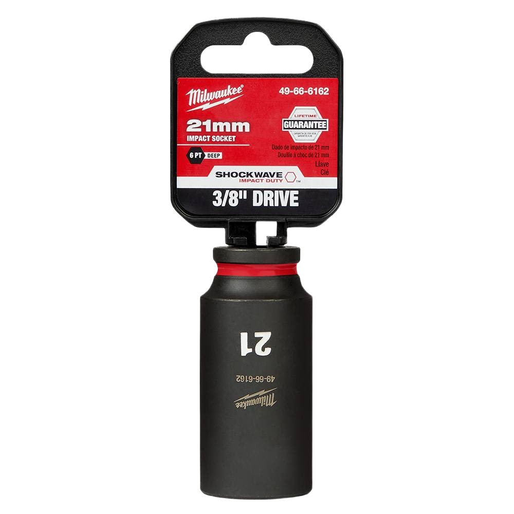 Milwaukee 21mm deep impact socket with 3/8" drive, forged steel for high torque in hand and woodworking tools collections