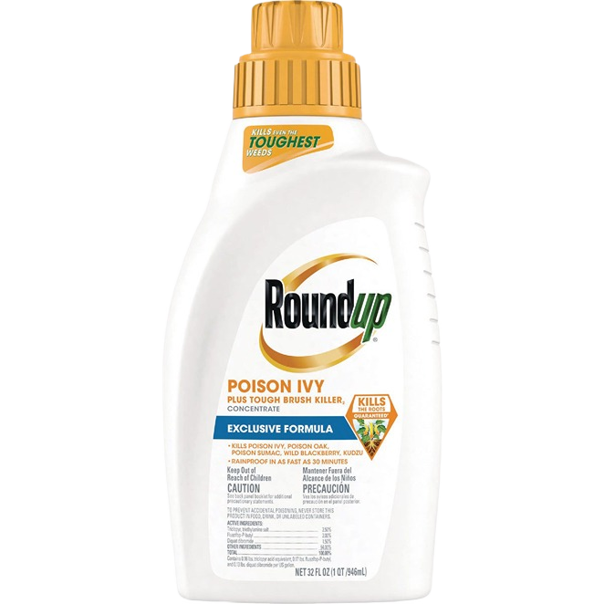 Roundup 32 oz concentrate bottle for poison ivy and tough weed control in lawn care and garden collections