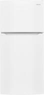 White refrigerator with top freezer and smooth finish, designed for kitchen and home improvement appliance collections.