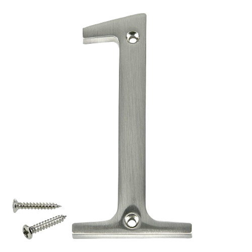Nickel finish metal house number 1 with mounting screws for home improvement and hardware under $50 collection