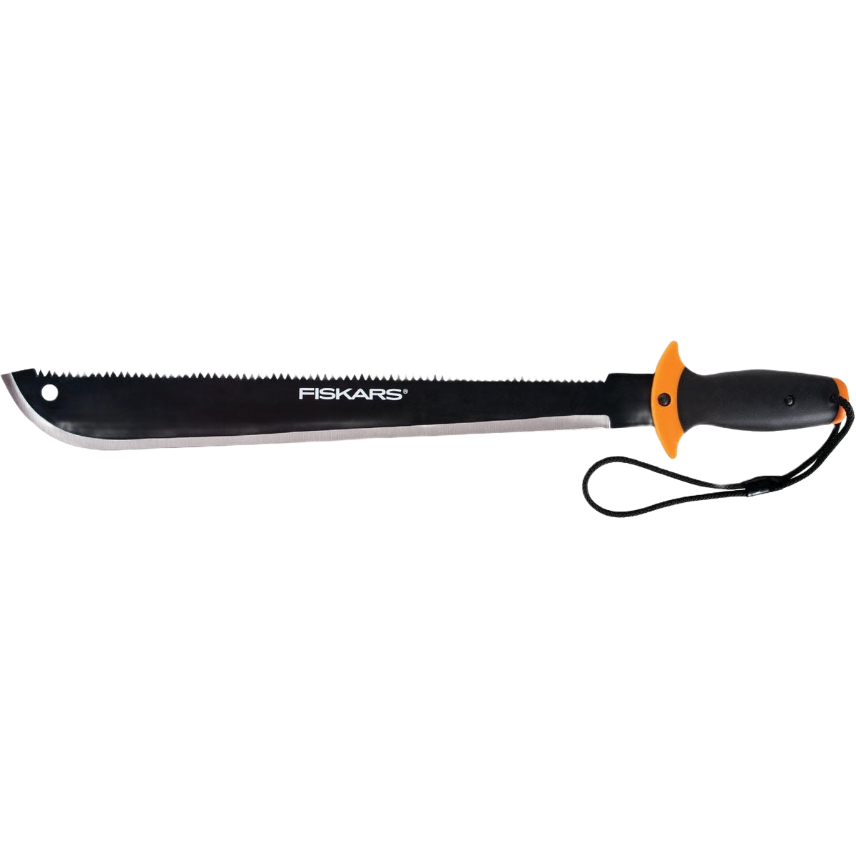18-inch black tempered steel machete saw with ergonomic handle and safety guard for garden and outdoor tool use