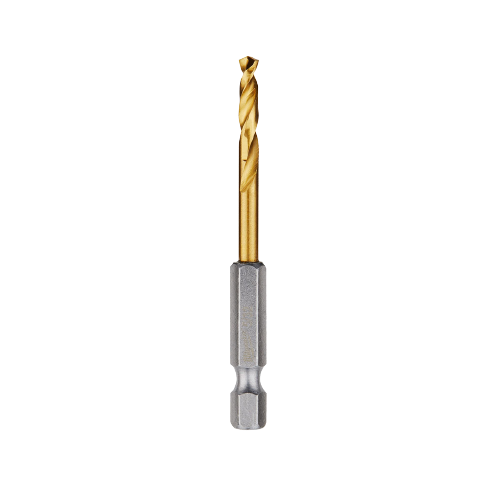 Gold-toned titanium drill bit with hex shank for power tools in Milwaukee drill bits and tool accessories collections.