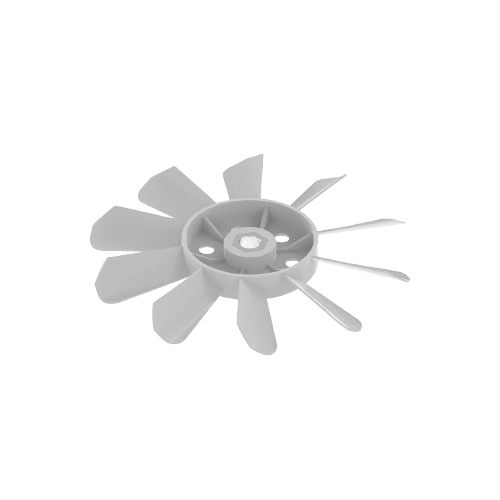 White plastic transaxle pump shaft fan with multiple blades for John Deere drivetrain and hydraulic parts collection