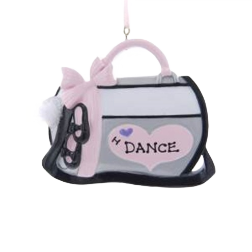 Gray and pink customizable dance bag ornament with heart and bow for Christmas Ornaments & Tree Decorations collections