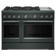 48-inch commercial-style dual fuel range with six gas burners, electric griddle, and double ovens for home improvement