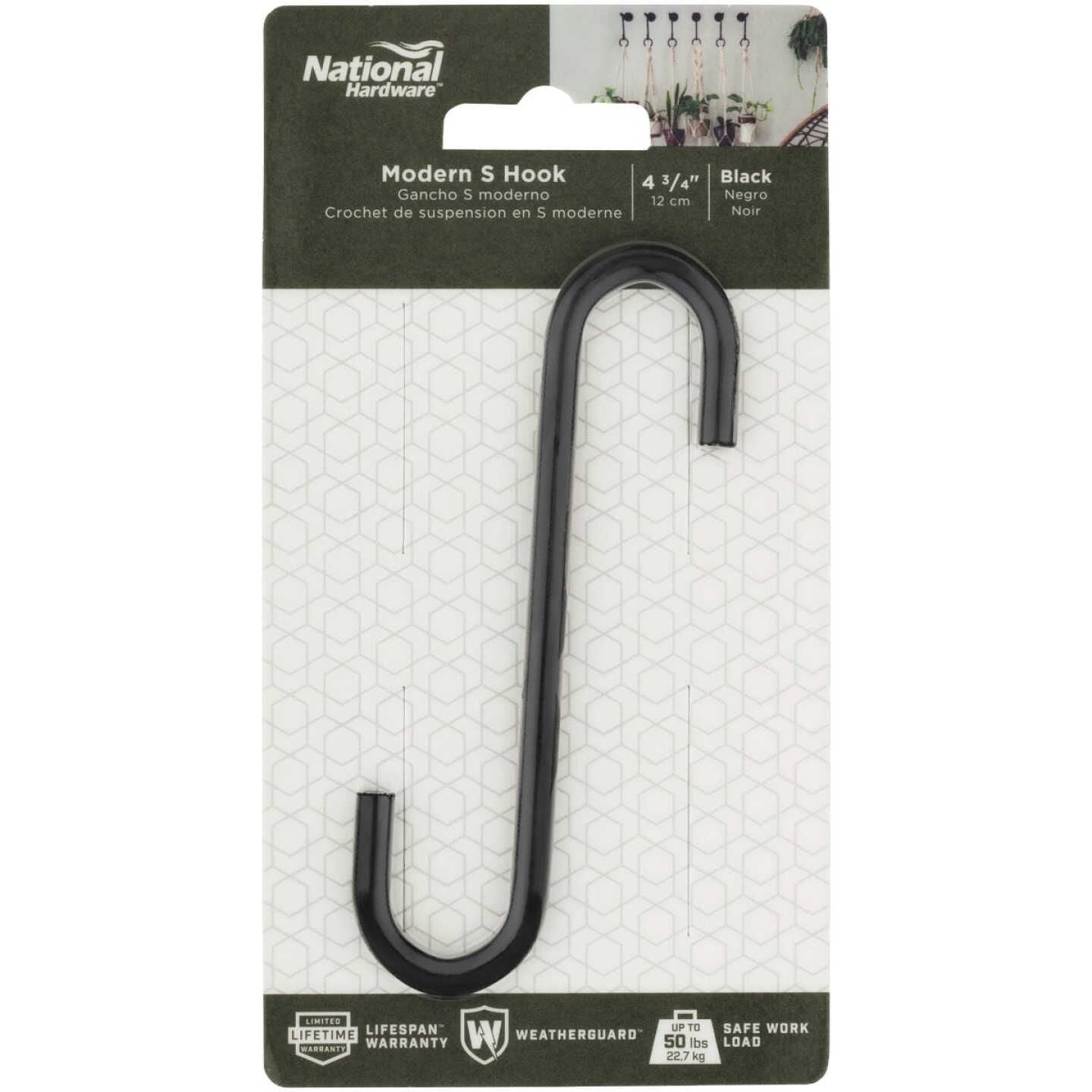 Black steel modern small S-hook for plant hanging and home improvement with 50 lb load capacity