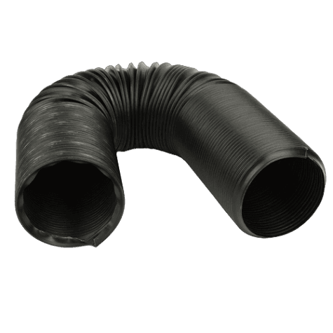 Flexible black corrugated hose designed for dust collection and woodworking tool air filtration applications.