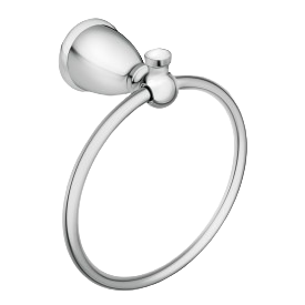 Chrome towel ring with smooth rounded base for bathroom organization and home improvement projects