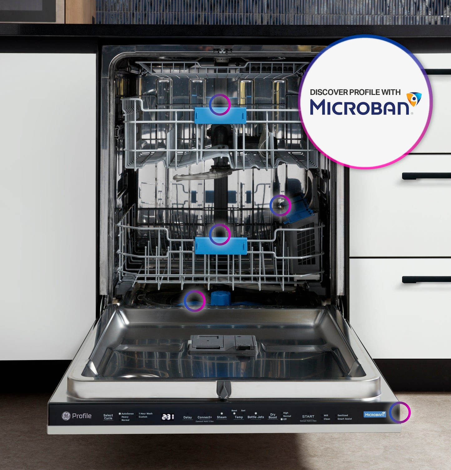 GE Profile™ ENERGY STAR® Panel-Ready Top Control Stainless Interior Dishwasher with Microban™ Antimicrobial Technology