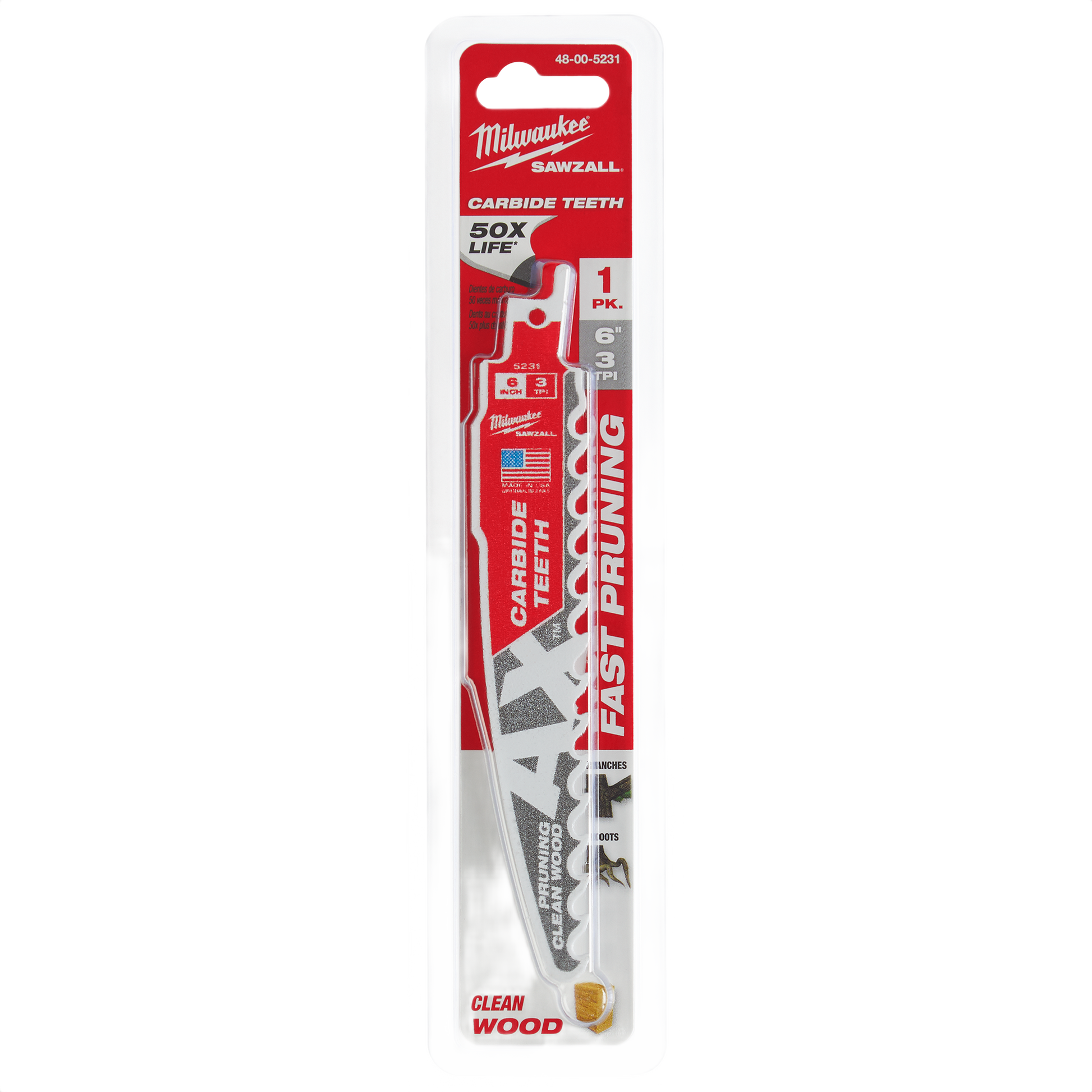 Milwaukee pruning blade with carbide teeth for fast, precise cuts in wood, ideal for tools and home improvement tasks