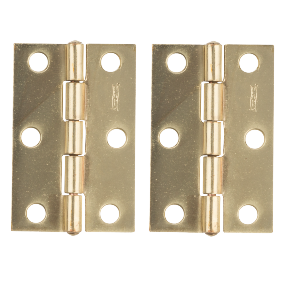 Pair of 2-1/2 inch brass tight-pin narrow hinges with six mounting holes for door hardware under $50