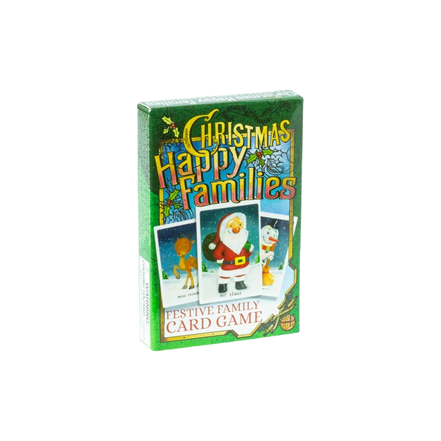Festive family card game with colorful holiday characters, perfect for Christmas gatherings and celebrations