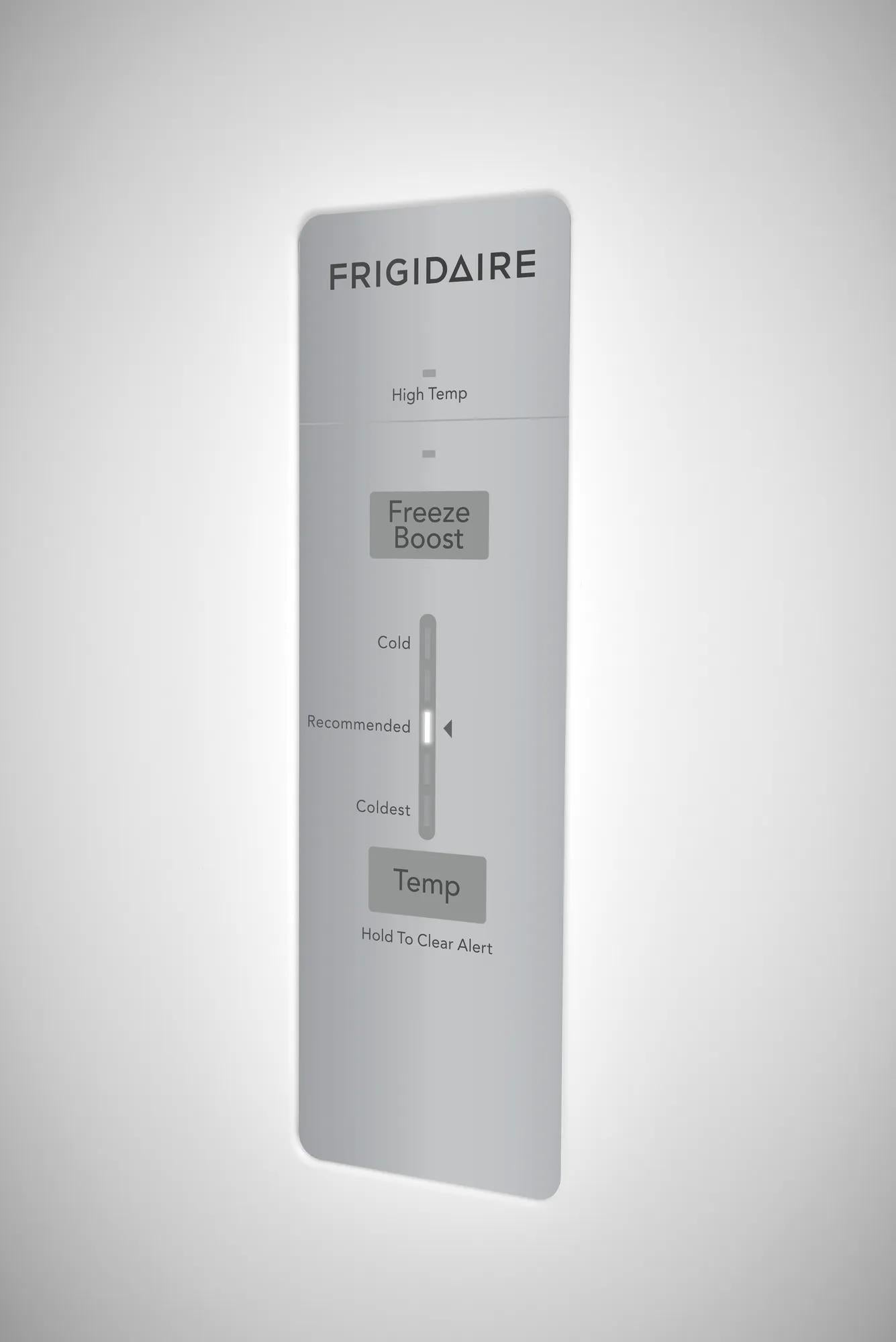 Digital temperature control panel with Freeze Boost and temperature settings for upright freezer in appliances collection