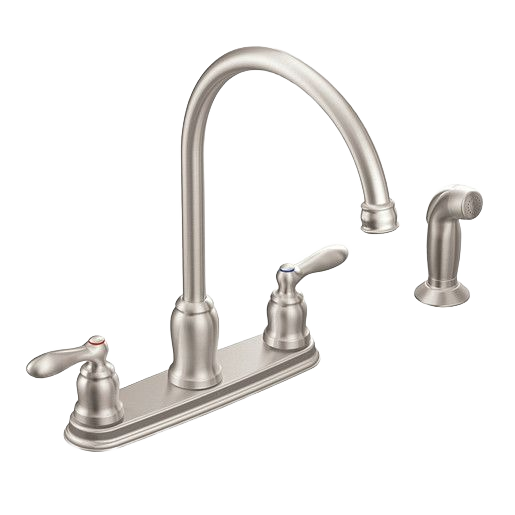 Two-handle high arc stainless steel kitchen faucet with side spray, ideal for home improvement and kitchenware collections