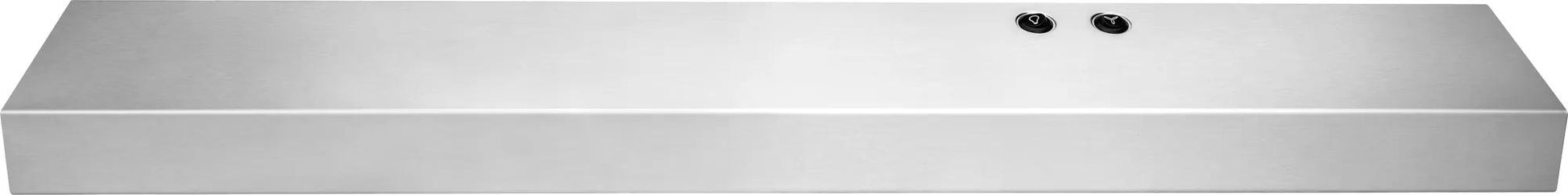 Stainless steel 36-inch undercabinet ventilation hood with LED lighting and filter indicator in kitchen appliances collection