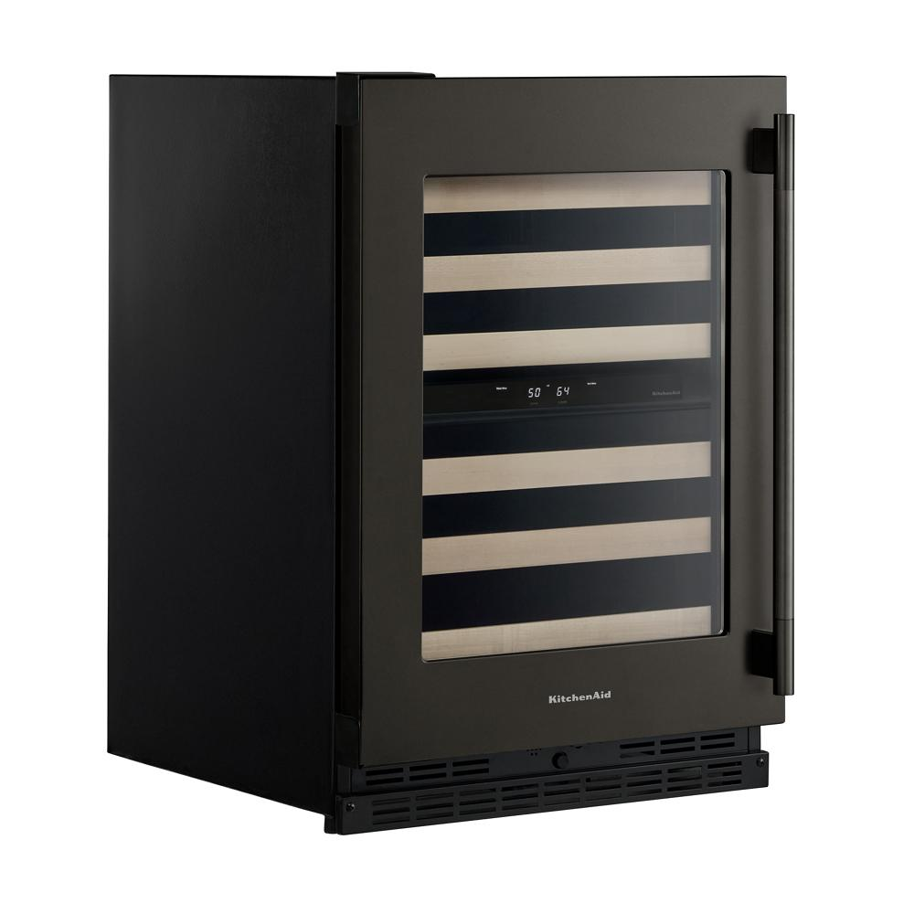 24-Inch Undercounter Wine Cellar with Right Door Swing and 46-Bottle Capacity with Full-Extension Wood-Front Racks in Black Ore