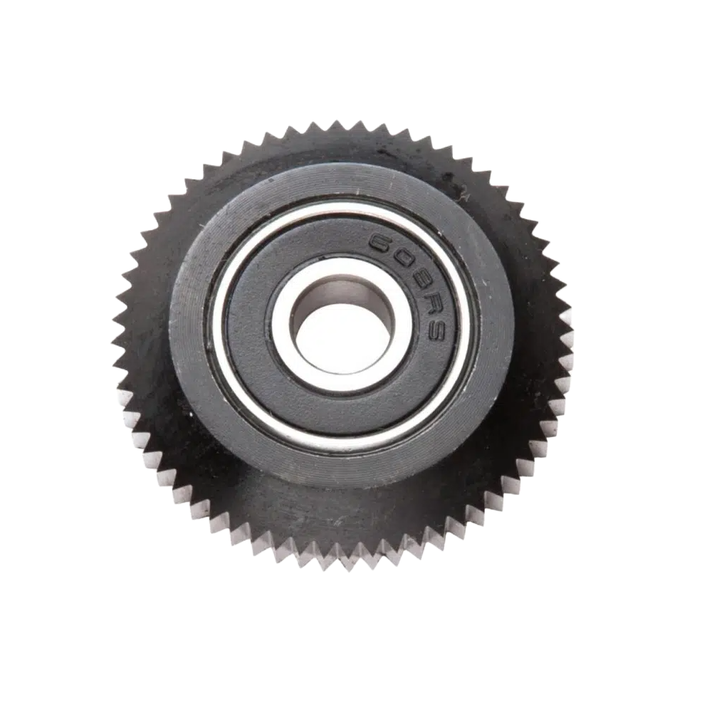 Close-up of a 2mm steel spiralling cutter with teeth and bearing, part of woodworking tools under $50 collection