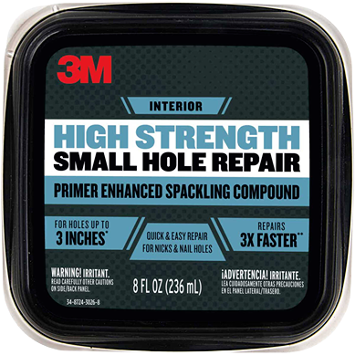 3M black container of high strength spackling compound for small hole repair in patching and repair tools collection