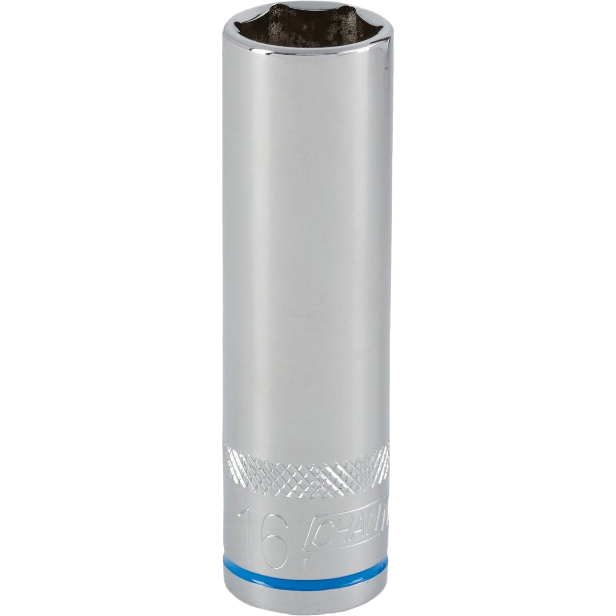 16mm chrome metric deep socket with textured grip band for use in sockets and ratchets hand tools collections