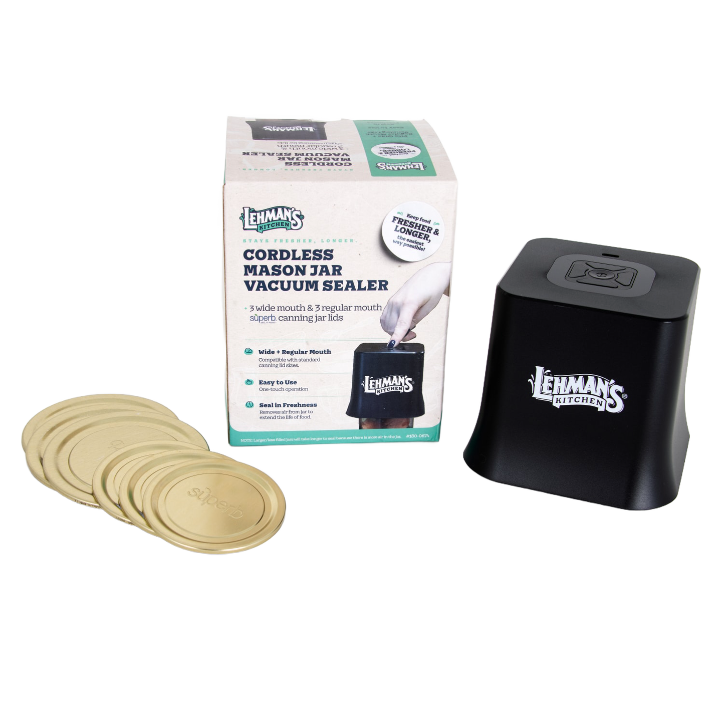 Cordless vacuum sealer in black with mason jar lids for kitchenware and small kitchen appliances under $100 collections