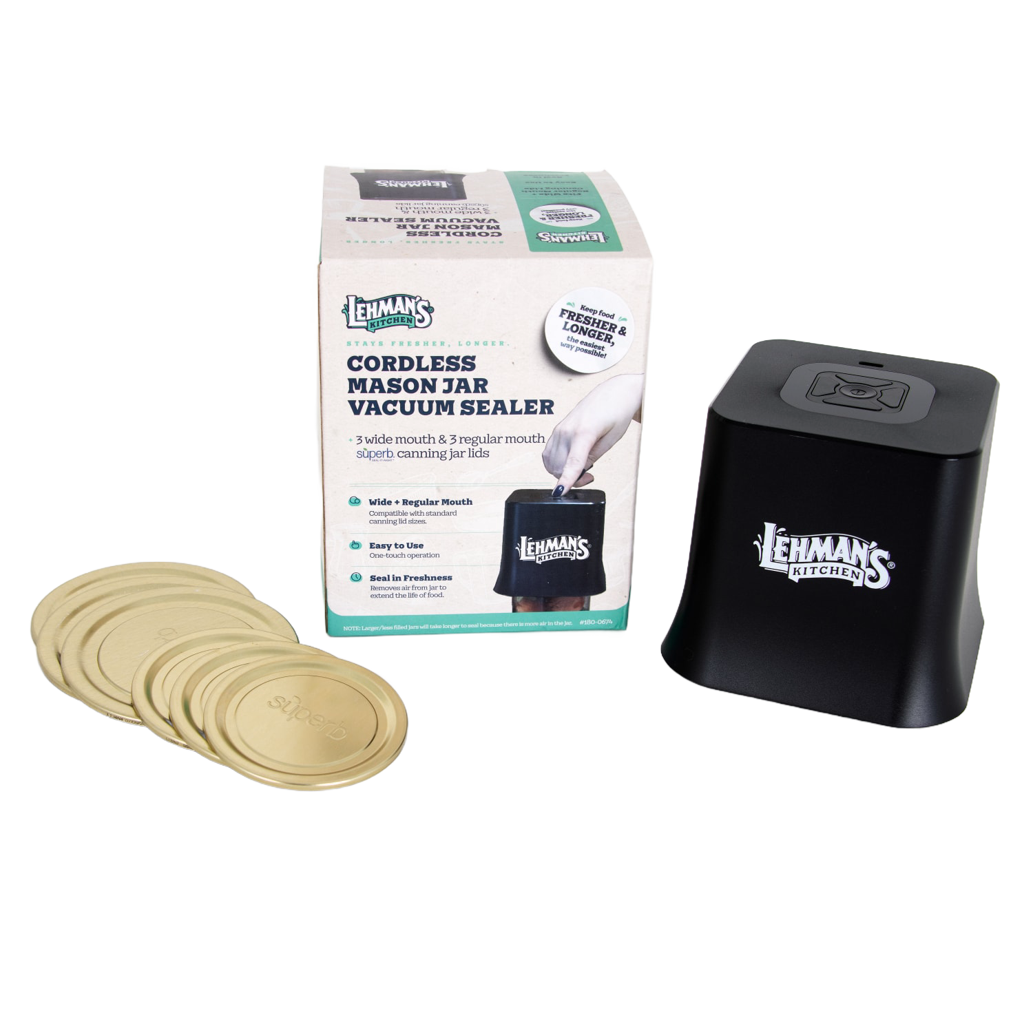 Cordless vacuum sealer in black with mason jar lids for kitchenware and small kitchen appliances under $100 collections