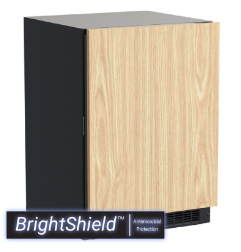 Built-in 24-inch refrigerator with wood finish door and antimicrobial BrightShield protection from kitchen appliances collection