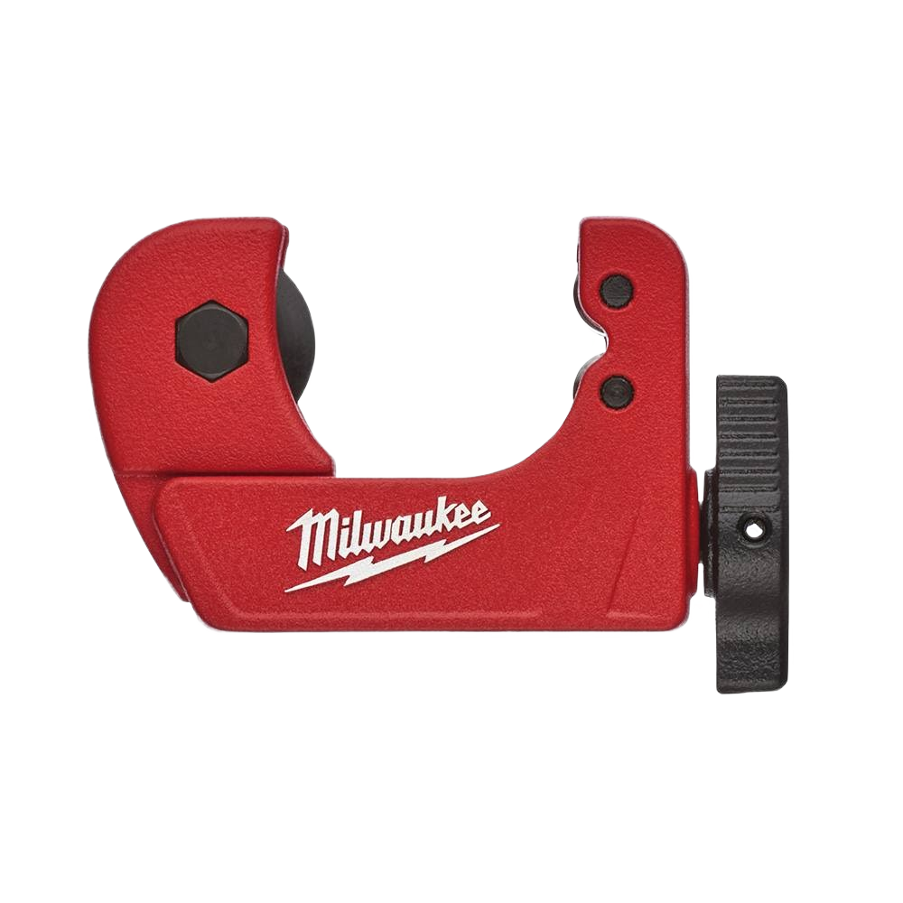 Red compact copper tubing cutter with black adjustment knob for precise cuts in home improvement tasks