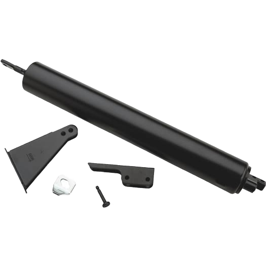 Black heavy-duty pneumatic door closer with mounting hardware for outswing doors in door accessories collection under $100