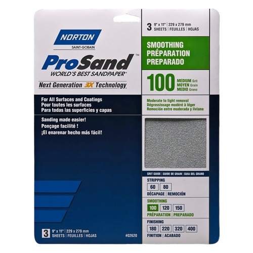 Norton Prosand 100-grit sanding sheets 3-pack for wood and coating surfaces in Sand Paper and Paint Supplies collections
