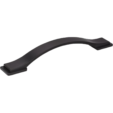 Matte black strap-style cabinet pull with 128mm hole spacing for furniture hardware and home improvement projects