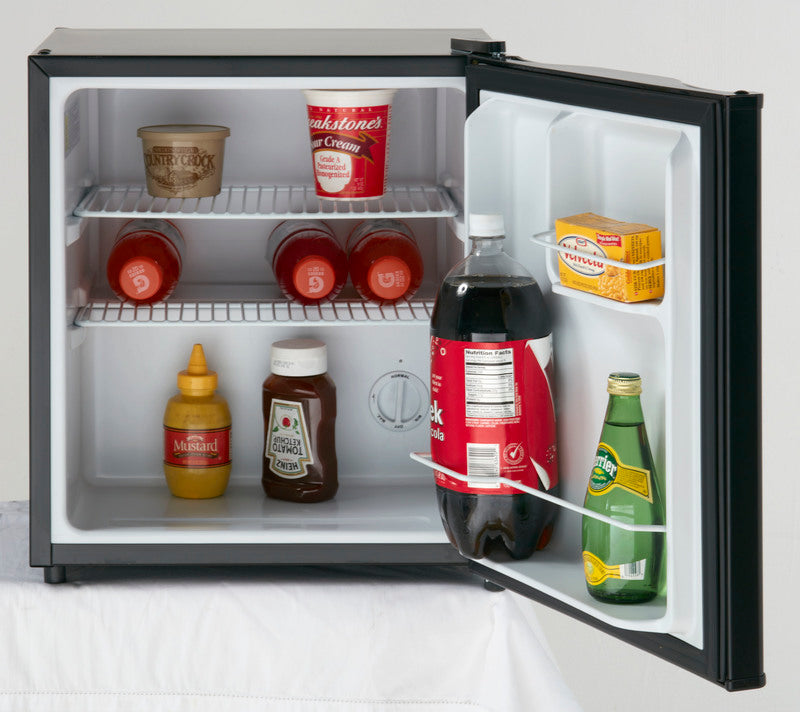 Compact stainless door all refrigerator stocked with beverages and condiments from Appliances collection
