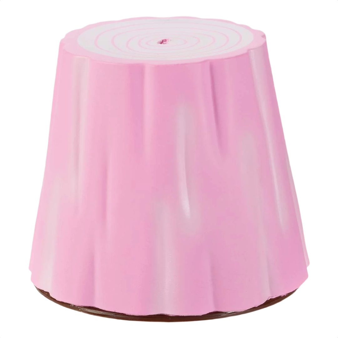Pink foam tree stump prop with a spiral pattern on top for imaginative play and crafting projects