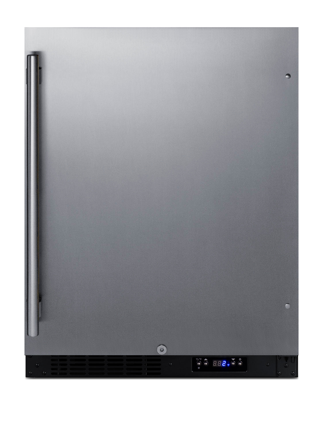 Built-in stainless steel all-freezer with ADA compliant design and digital temperature display on vented base panel