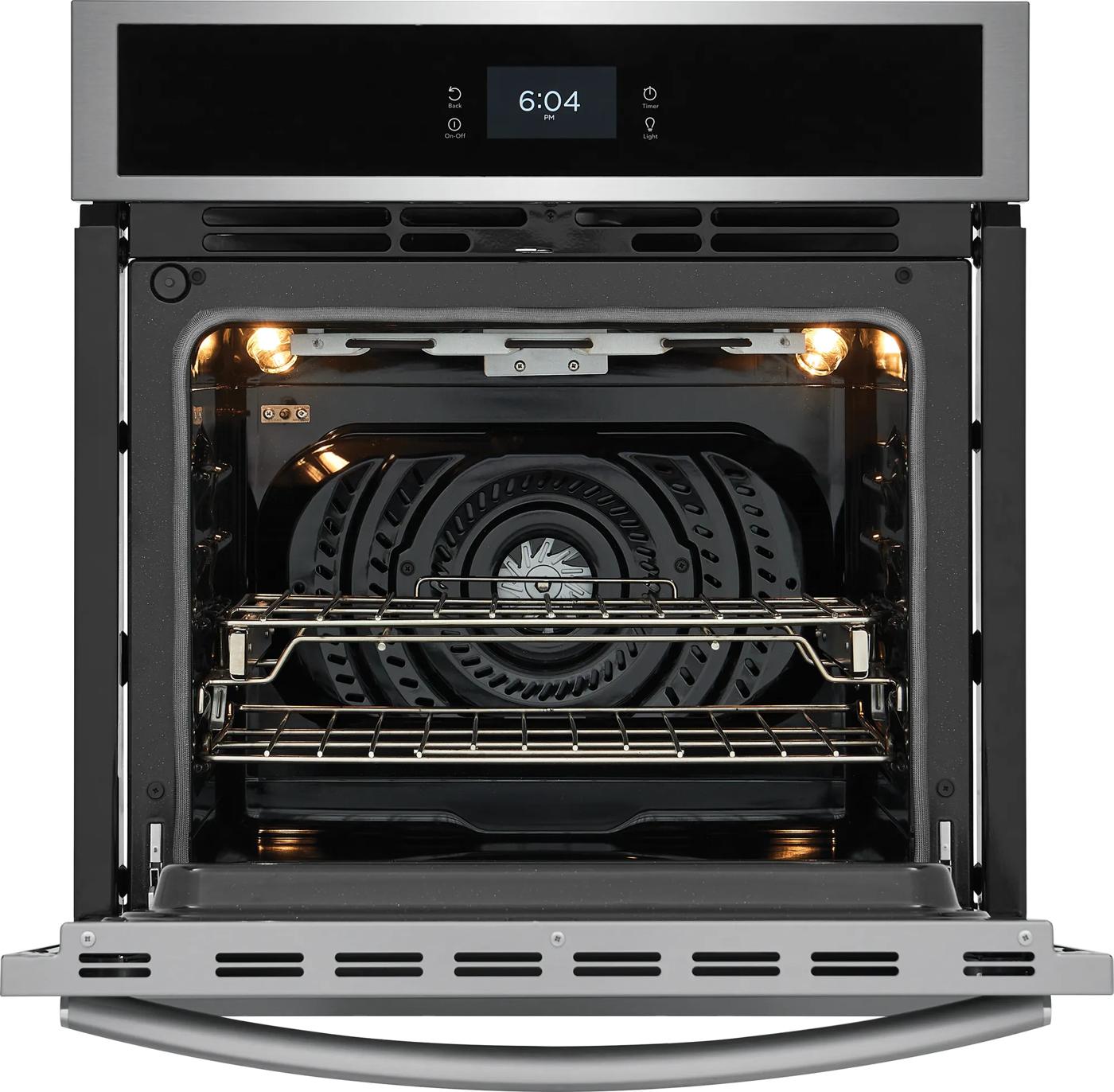 27-inch electric wall oven with convection fan, dual racks, interior lighting, and digital control panel from Appliances collection
