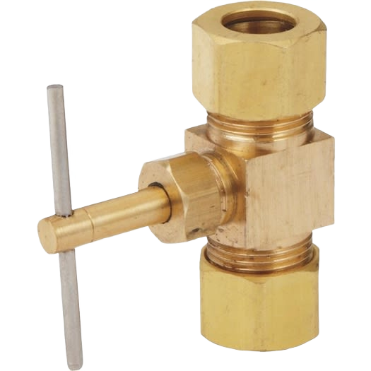 Brass straight needle valve with 3/8 inch tube connections and T-handle for precise flow control in home improvement projects