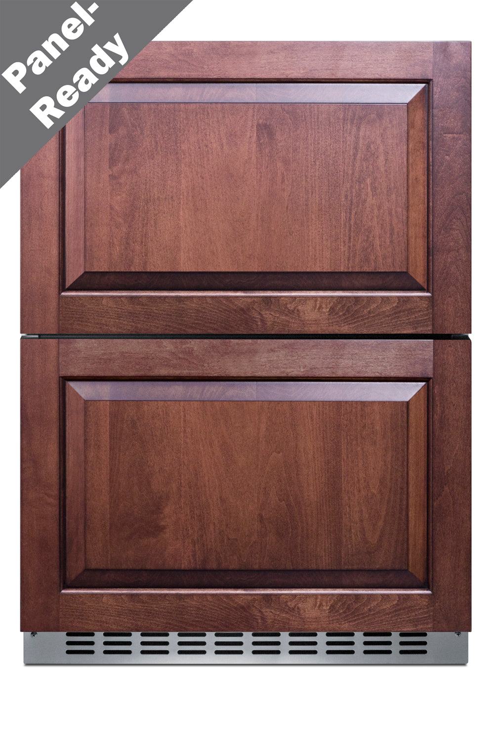 Undercounter 24 inch wide 2-drawer refrigerator-freezer with custom wood panel-ready fronts for kitchen appliances collections