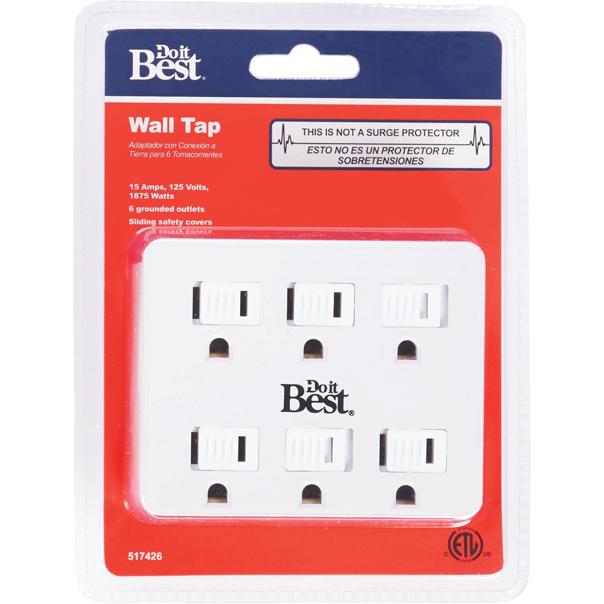 White 6-outlet wall tap with sliding safety covers for grounded power expansion in Electrical and Home Improvement collections